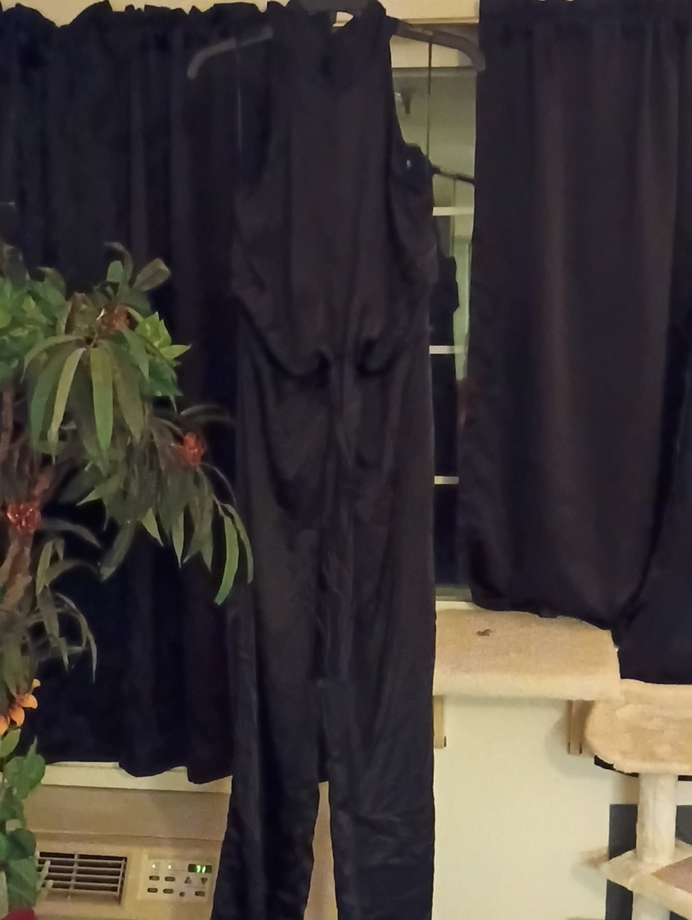 Dress Day Black Satin Jumpsuit with Waist Tie Size Large